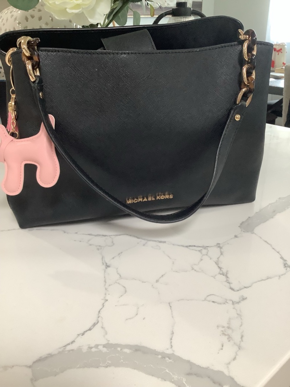 Michael Kors Black Saffiano Chain-Detail Shoulder Tote